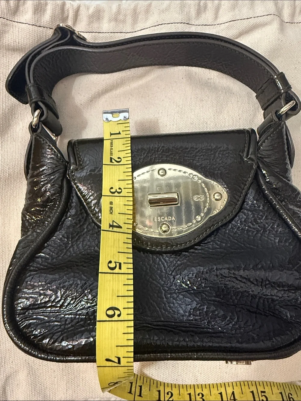 ESCADA patent leather dark green mini shoulder bag